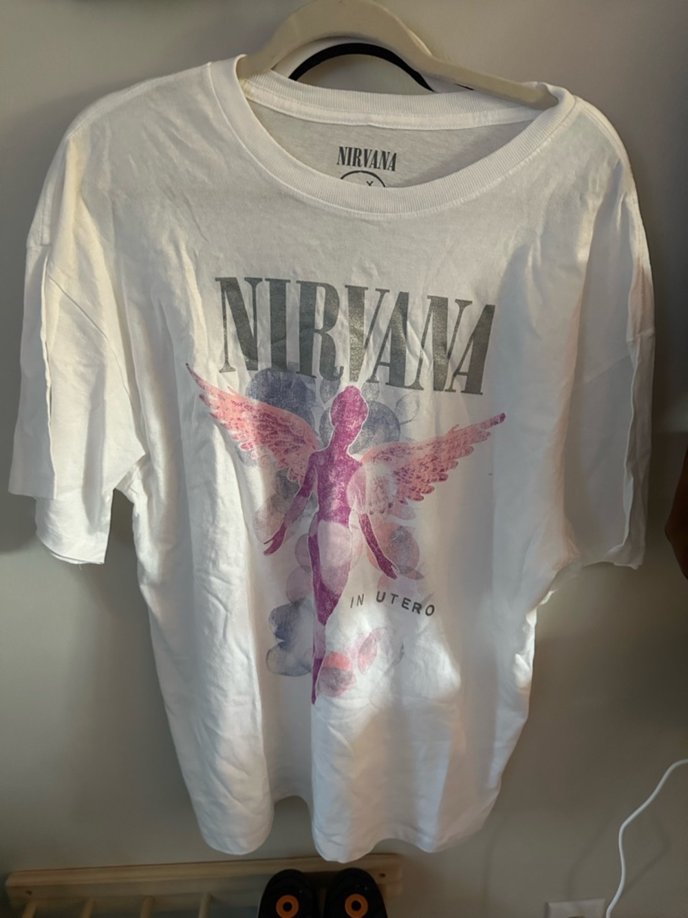 Nirvana In Utero oversized Graphic Tee - White with Pink/Purple Angel-Small/Medi